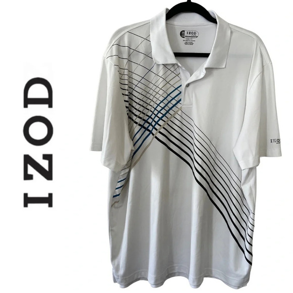 Izod Golf Shirt Graphic Stripe Design  Blue Black White Size XXL - Picture 1 of 6